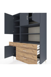 Kronos Dolap 9 Raflı 4 Çekmeceli 4 Kapaklı 132x59x195 Antrasit-Antrasit/Çam