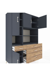 Kronos Dolap 9 Raflı 4 Çekmeceli 4 Kapaklı 132x59x195 Antrasit-Antrasit/Çam