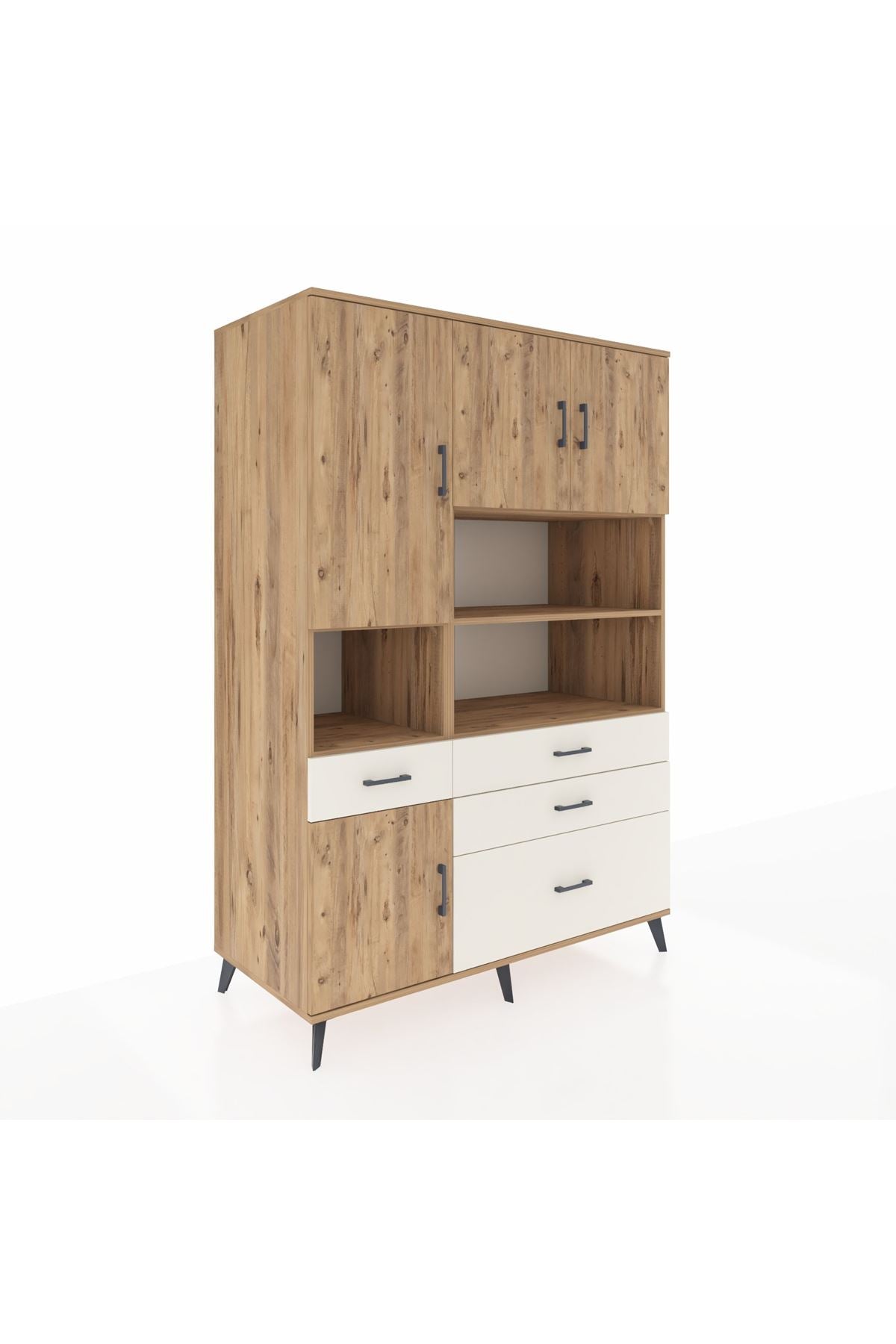 Kronos Dolap 9 Raflı 4 Çekmeceli 4 Kapaklı 132x59x195 Çam-Çam/Aytaşı