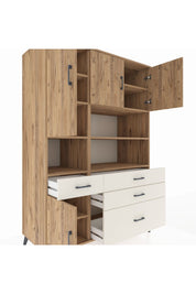 Kronos Dolap 9 Raflı 4 Çekmeceli 4 Kapaklı 132x59x195 Çam-Çam/Aytaşı