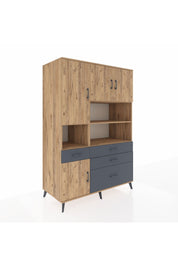 Kronos Dolap 9 Raflı 4 Çekmeceli 4 Kapaklı 132x59x195 Çam-Çam/Antrasit