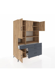 Kronos Dolap 9 Raflı 4 Çekmeceli 4 Kapaklı 132x59x195 Çam-Çam/Antrasit