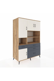 Kronos Dolap 9 Raflı 4 Çekmeceli 4 Kapaklı 132x59x195 Çam-Aytaşı/Antrasit