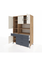 Kronos Dolap 9 Raflı 4 Çekmeceli 4 Kapaklı 132x59x195 Çam-Aytaşı/Antrasit