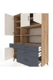 Kronos Dolap 9 Raflı 4 Çekmeceli 4 Kapaklı 132x59x195 Çam-Aytaşı/Antrasit