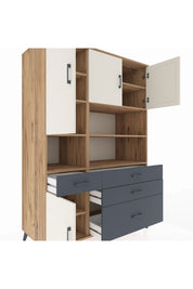 Kronos Dolap 9 Raflı 4 Çekmeceli 4 Kapaklı 132x59x195 Çam-Aytaşı/Antrasit