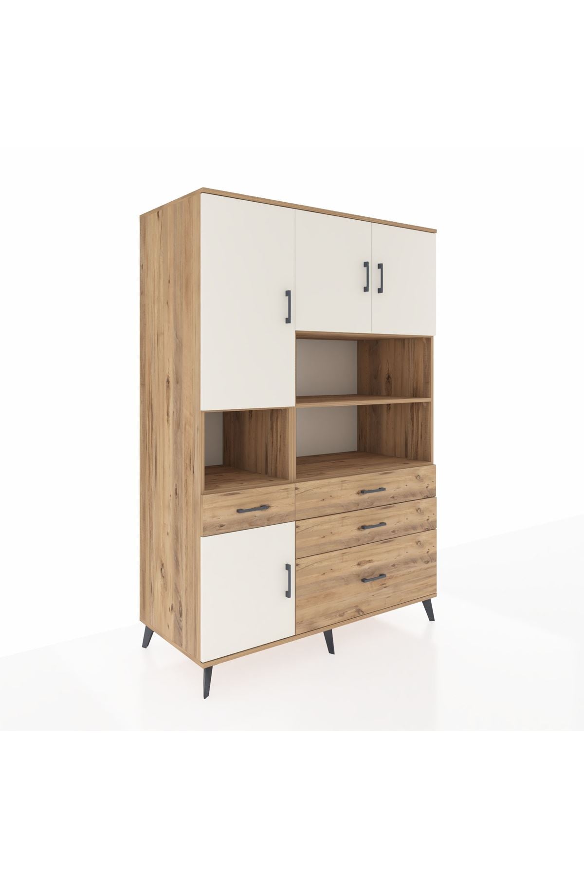 Kronos Dolap 9 Raflı 4 Çekmeceli 4 Kapaklı 132x59x195 Çam-Aytaşı/Çam