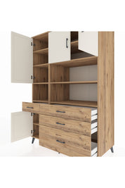 Kronos Dolap 9 Raflı 4 Çekmeceli 4 Kapaklı 132x59x195 Çam-Aytaşı/Çam