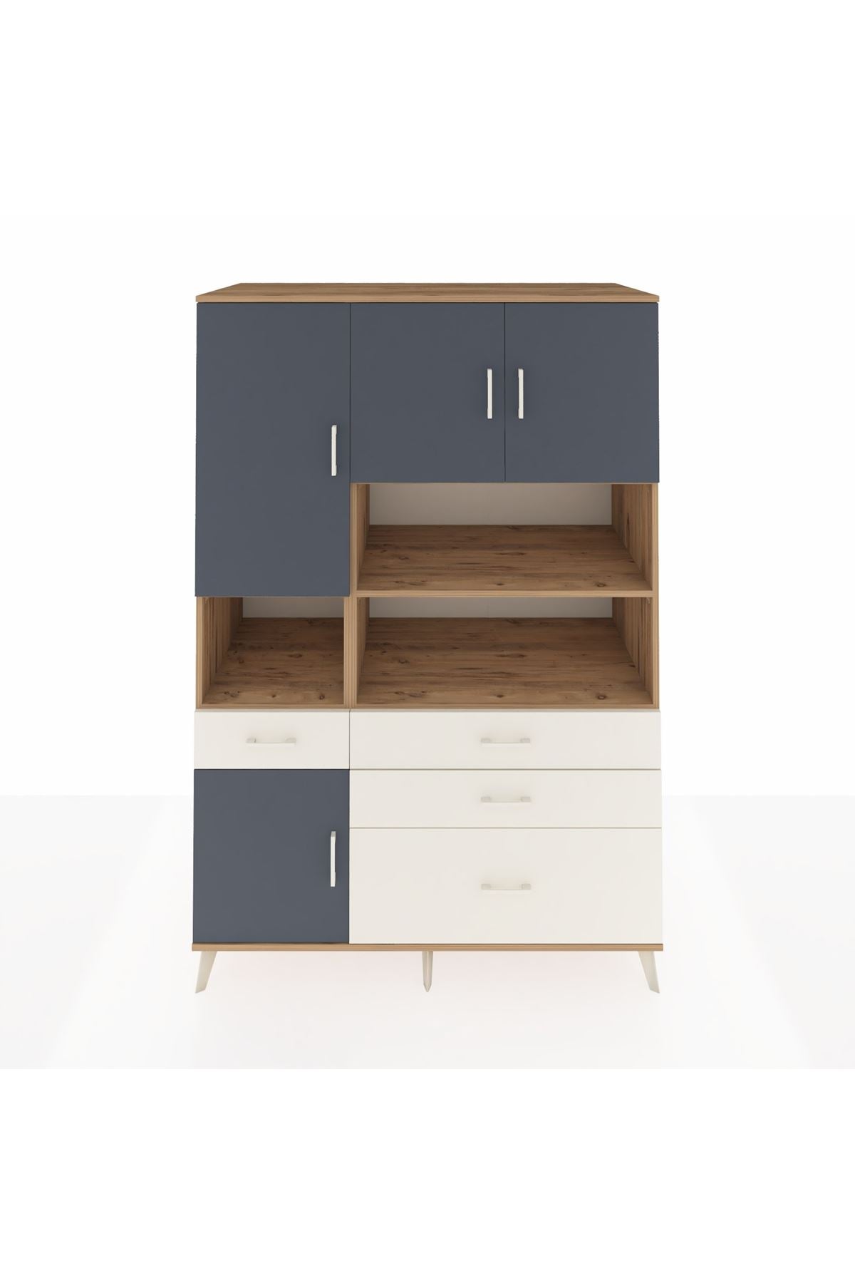 Kronos Dolap 9 Raflı 4 Çekmeceli 4 Kapaklı 132x59x195 Çam-Antrasit/Aytaşı