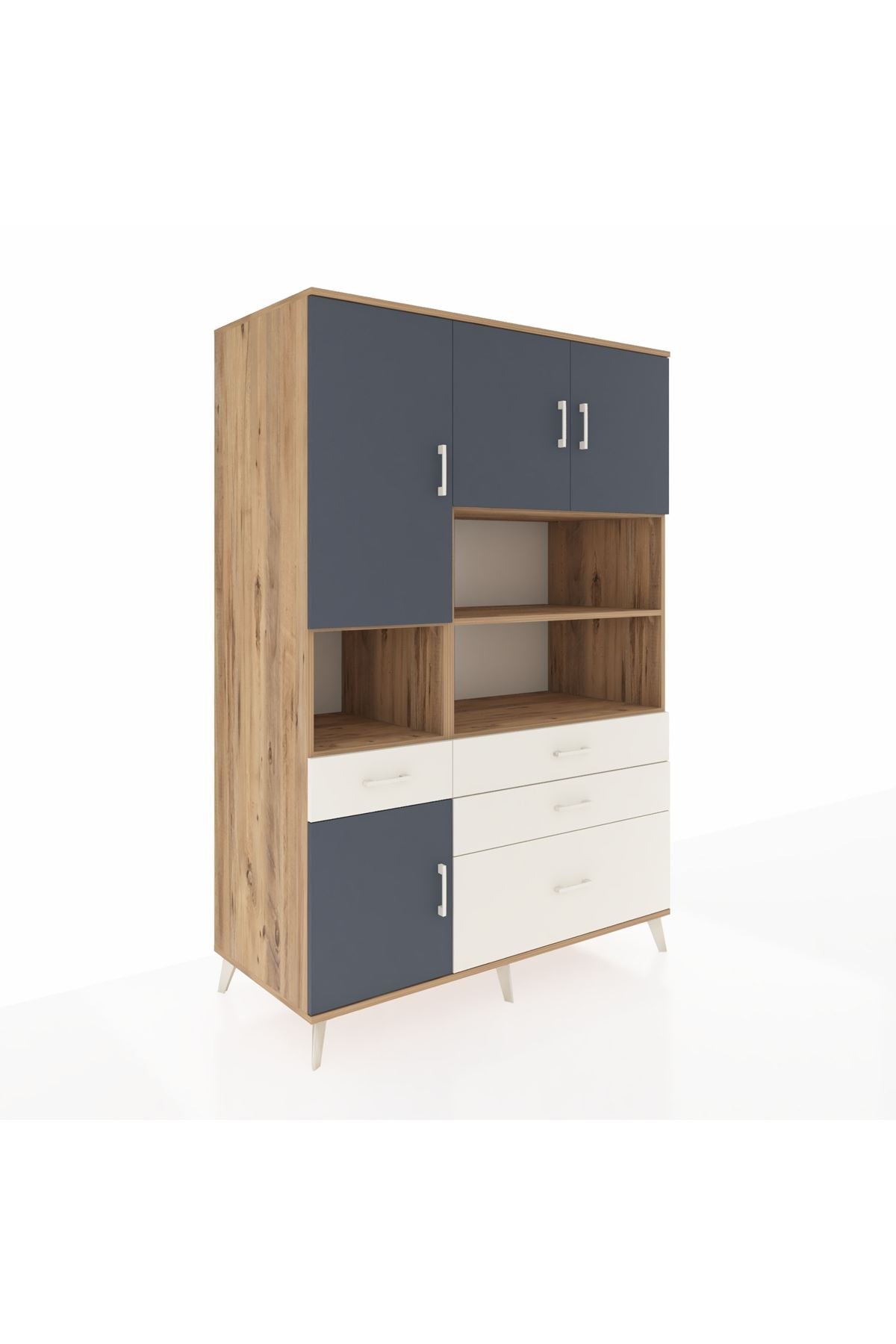 Kronos Dolap 9 Raflı 4 Çekmeceli 4 Kapaklı 132x59x195 Çam-Antrasit/Aytaşı