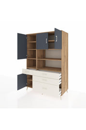 Kronos Dolap 9 Raflı 4 Çekmeceli 4 Kapaklı 132x59x195 Çam-Antrasit/Aytaşı