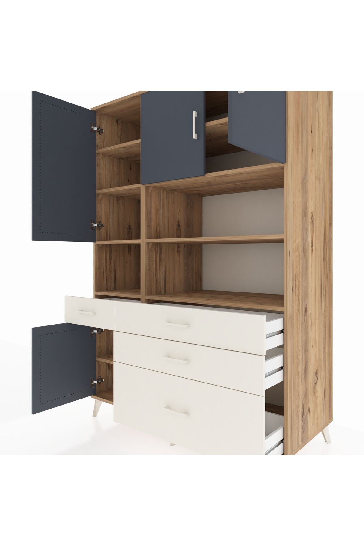 Kronos Dolap 9 Raflı 4 Çekmeceli 4 Kapaklı 132x59x195 Çam-Antrasit/Aytaşı