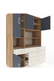 Kronos Dolap 9 Raflı 4 Çekmeceli 4 Kapaklı 132x59x195 Çam-Antrasit/Aytaşı