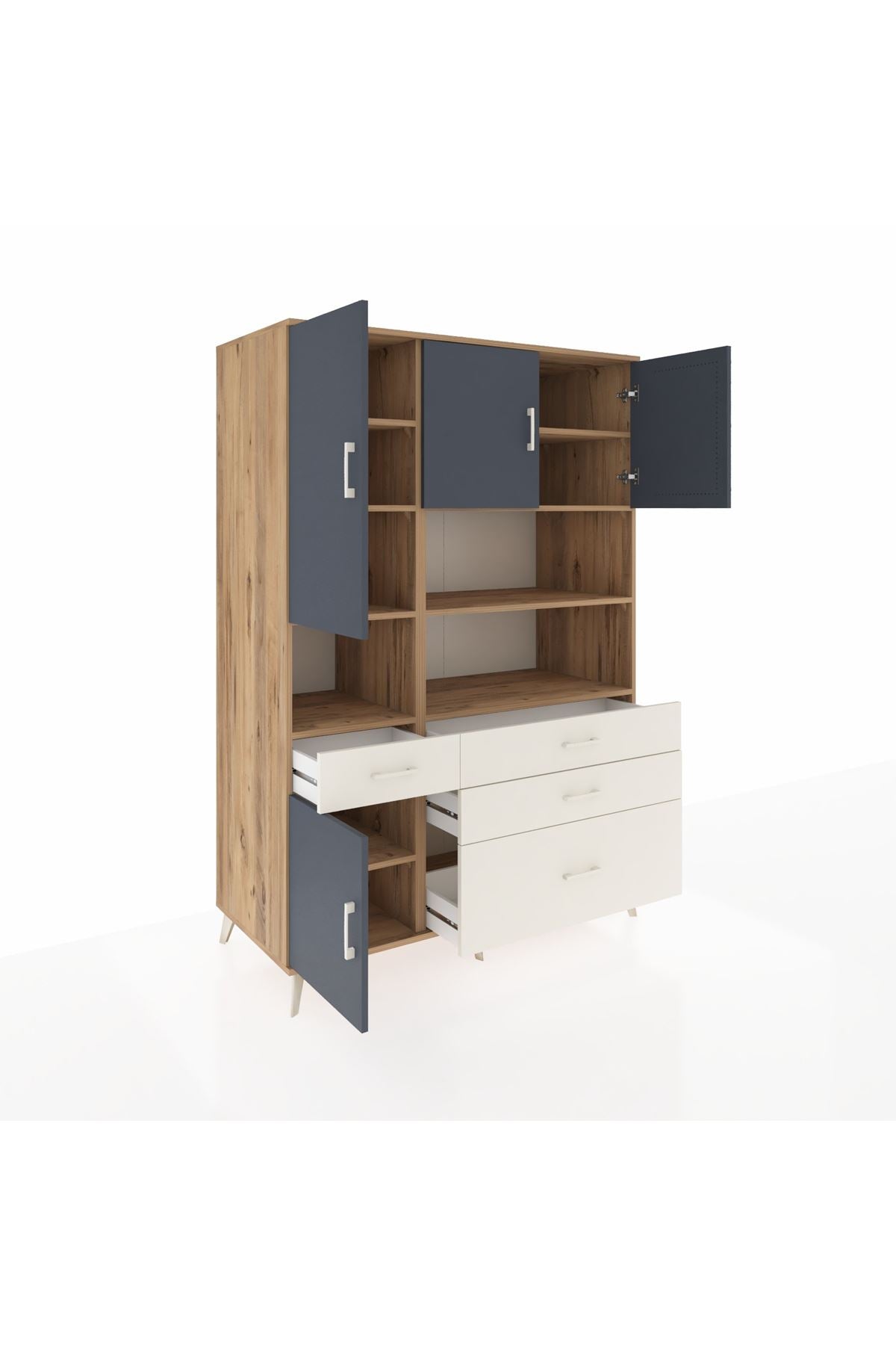 Kronos Dolap 9 Raflı 4 Çekmeceli 4 Kapaklı 132x59x195 Çam-Antrasit/Aytaşı