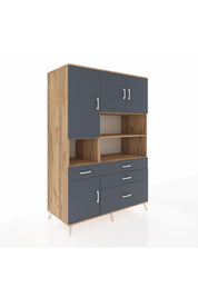 Kronos Dolap 9 Raflı 4 Çekmeceli 4 Kapaklı 132x59x195 Çam-Antrasit/Antrasit