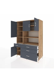 Kronos Dolap 9 Raflı 4 Çekmeceli 4 Kapaklı 132x59x195 Çam-Antrasit/Antrasit