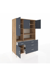 Kronos Dolap 9 Raflı 4 Çekmeceli 4 Kapaklı 132x59x195 Çam-Antrasit/Antrasit