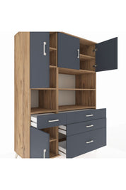 Kronos Dolap 9 Raflı 4 Çekmeceli 4 Kapaklı 132x59x195 Çam-Antrasit/Antrasit