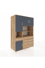 Kronos Dolap 9 Raflı 4 Çekmeceli 4 Kapaklı 132x59x195 Çam-Antrasit/Çam