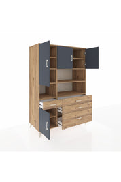 Kronos Dolap 9 Raflı 4 Çekmeceli 4 Kapaklı 132x59x195 Çam-Antrasit/Çam