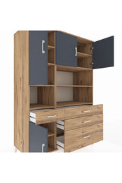 Kronos Dolap 9 Raflı 4 Çekmeceli 4 Kapaklı 132x59x195 Çam-Antrasit/Çam