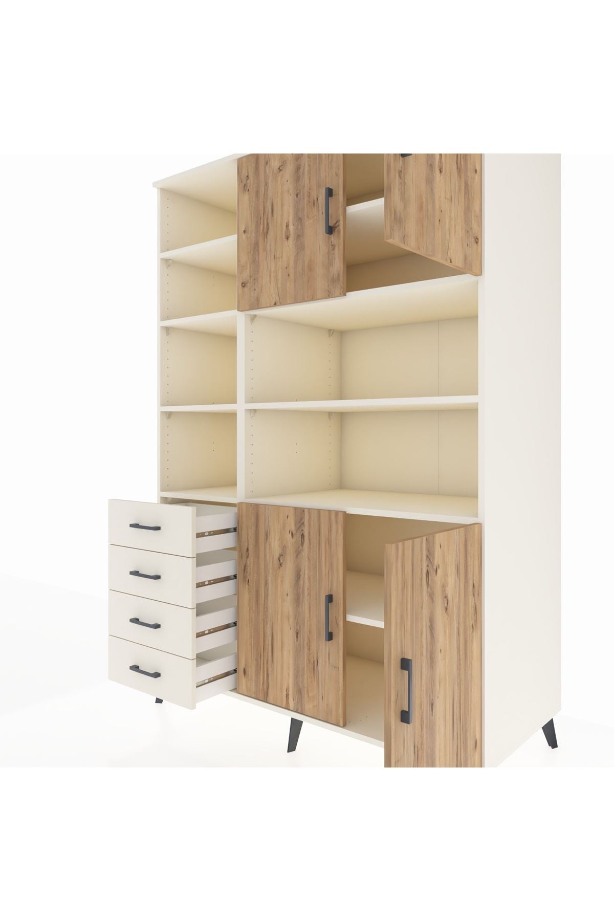 Kronos Dolap 9 Raflı 4 Çekmeceli 4 Kapaklı 132x59x195 Aytaşı-Çam/Aytaşı