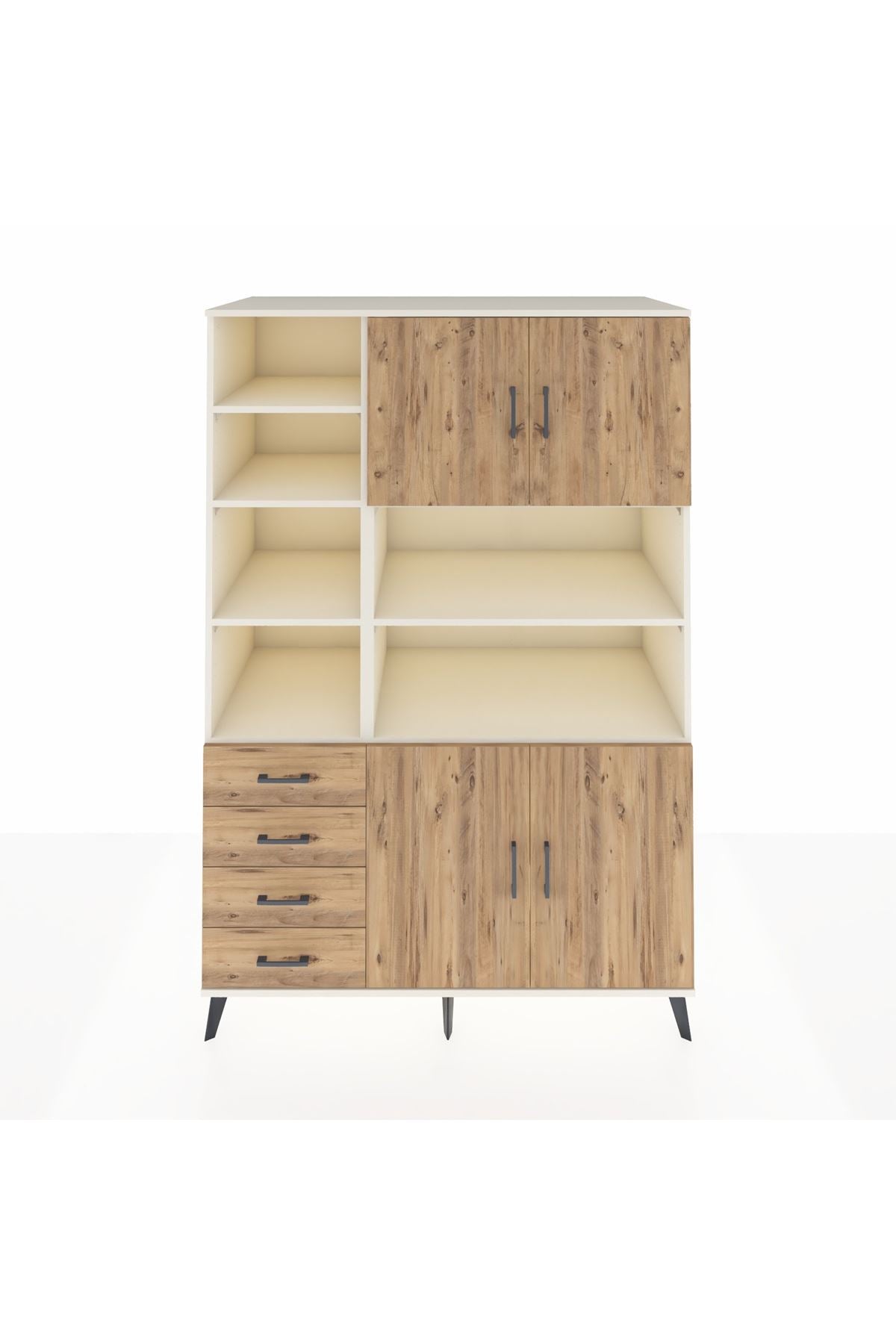 Kronos Dolap 9 Raflı 4 Çekmeceli 4 Kapaklı 132x59x195 Aytaşı-Çam/Çam