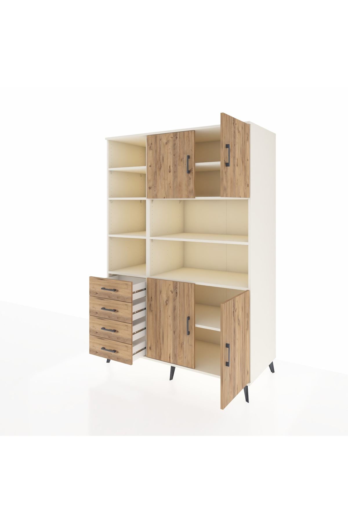 Kronos Dolap 9 Raflı 4 Çekmeceli 4 Kapaklı 132x59x195 Aytaşı-Çam/Çam