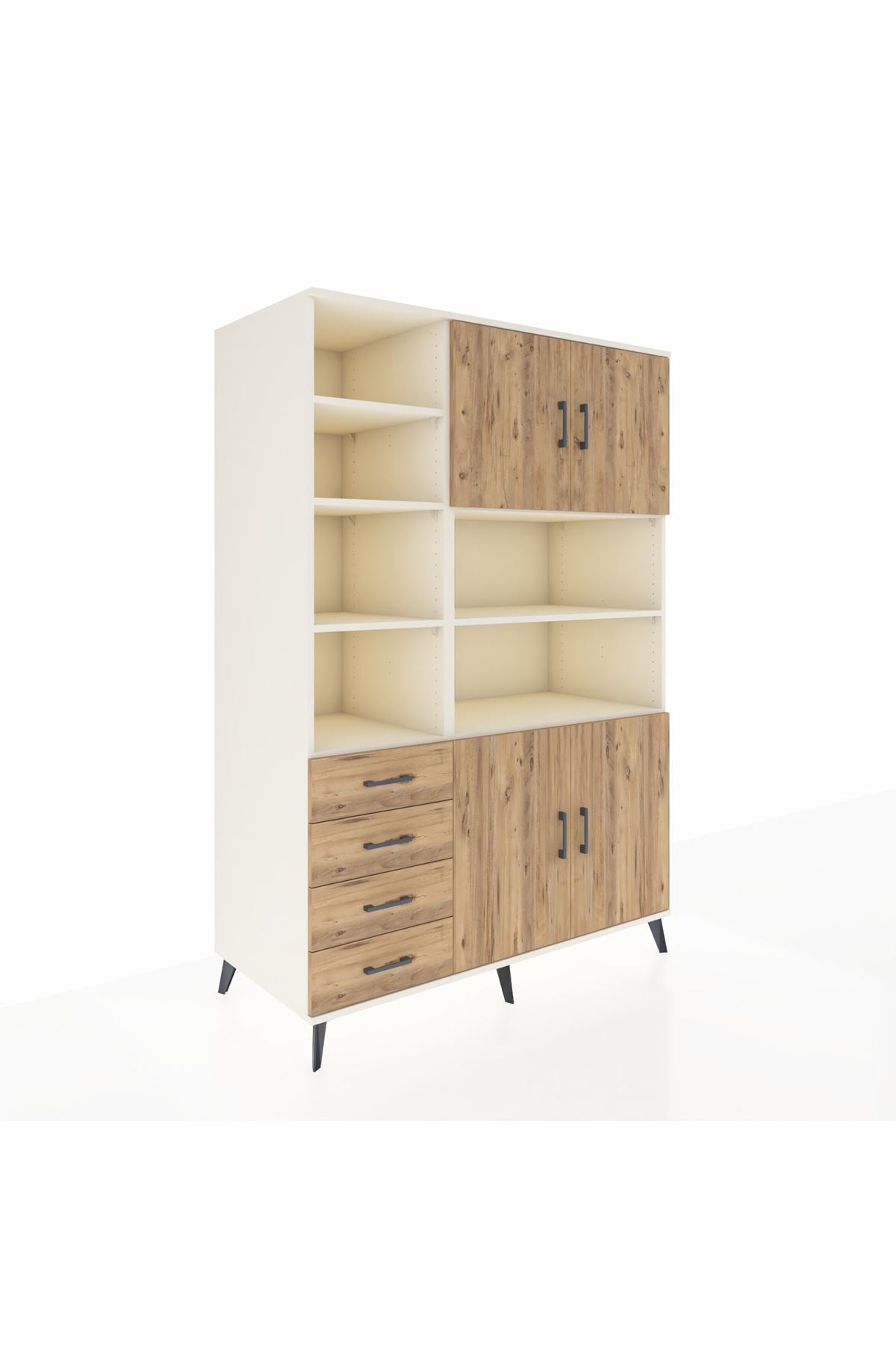 Kronos Dolap 9 Raflı 4 Çekmeceli 4 Kapaklı 132x59x195 Aytaşı-Çam/Çam