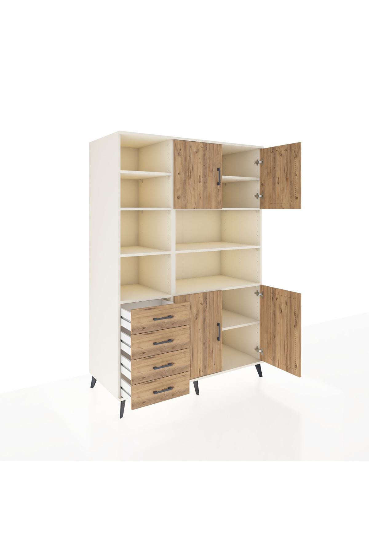 Kronos Dolap 9 Raflı 4 Çekmeceli 4 Kapaklı 132x59x195 Aytaşı-Çam/Çam