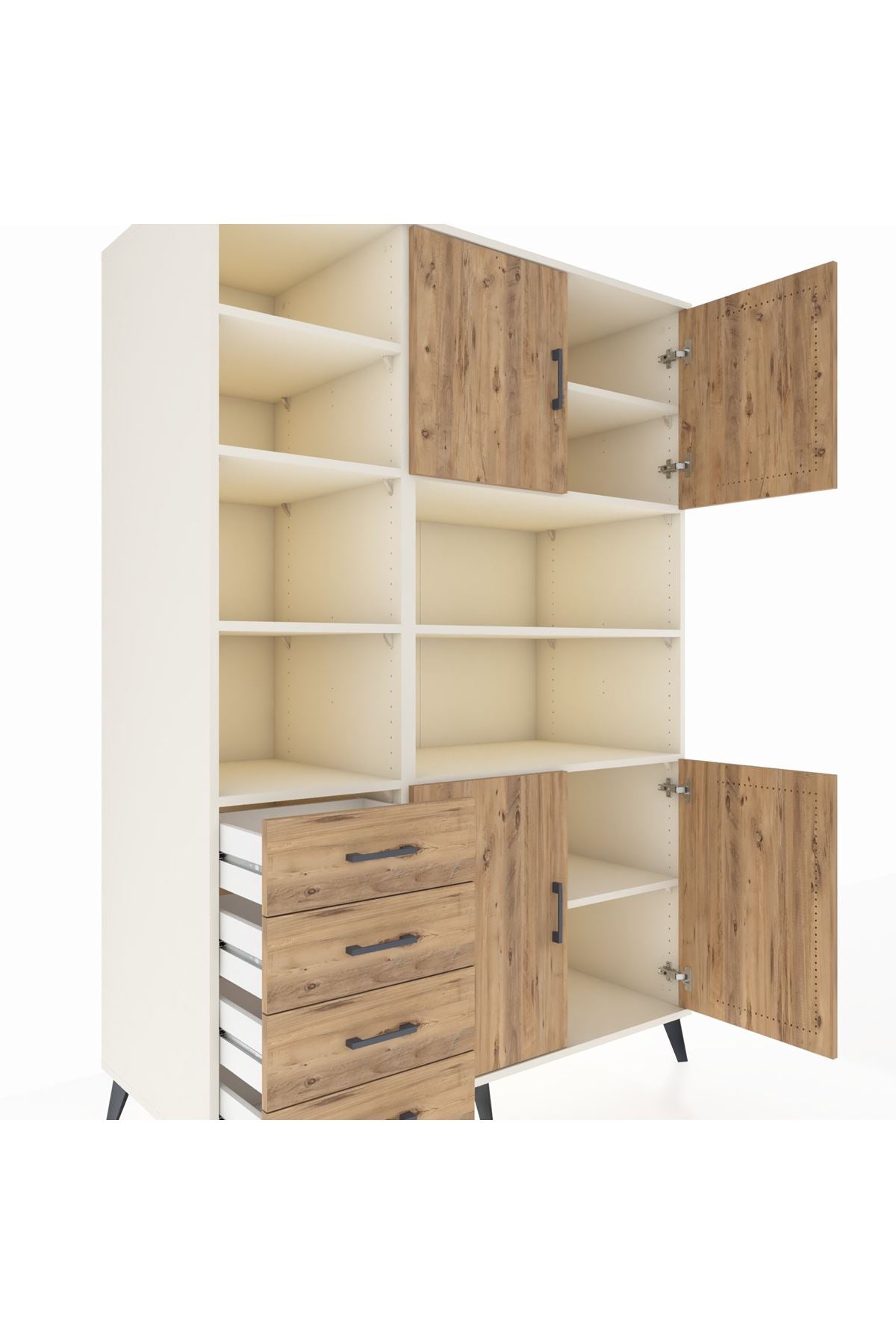 Kronos Dolap 9 Raflı 4 Çekmeceli 4 Kapaklı 132x59x195 Aytaşı-Çam/Çam