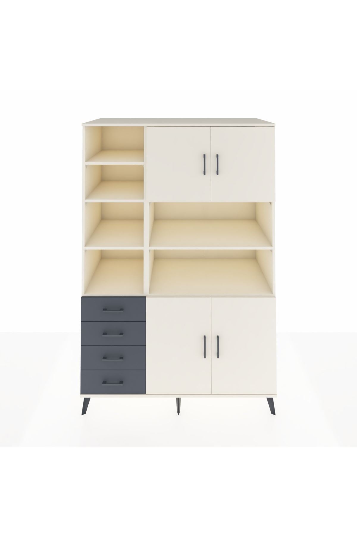 Kronos Dolap 9 Raflı 4 Çekmeceli 4 Kapaklı 132x59x195 Aytaşı-Aytaşı/Antrasit