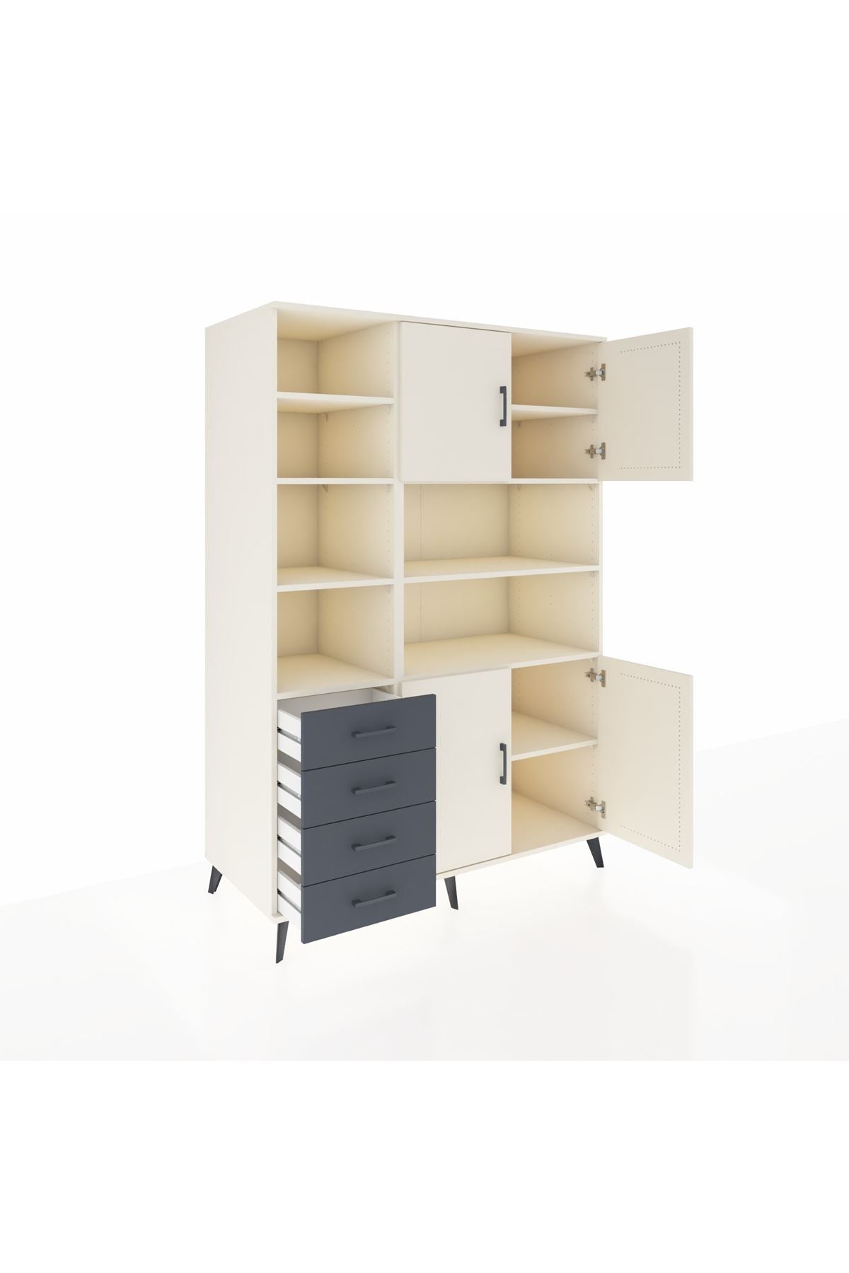 Kronos Dolap 9 Raflı 4 Çekmeceli 4 Kapaklı 132x59x195 Aytaşı-Aytaşı/Antrasit