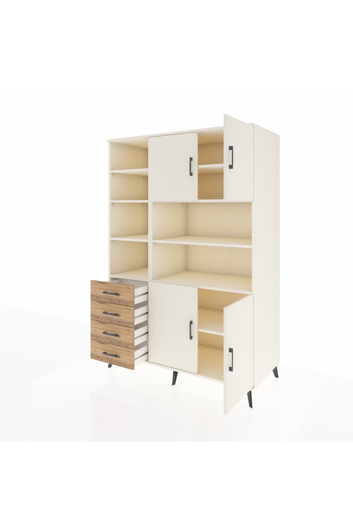 Kronos Dolap 9 Raflı 4 Çekmeceli 4 Kapaklı 132x59x195 Aytaşı-Aytaşı/Çam