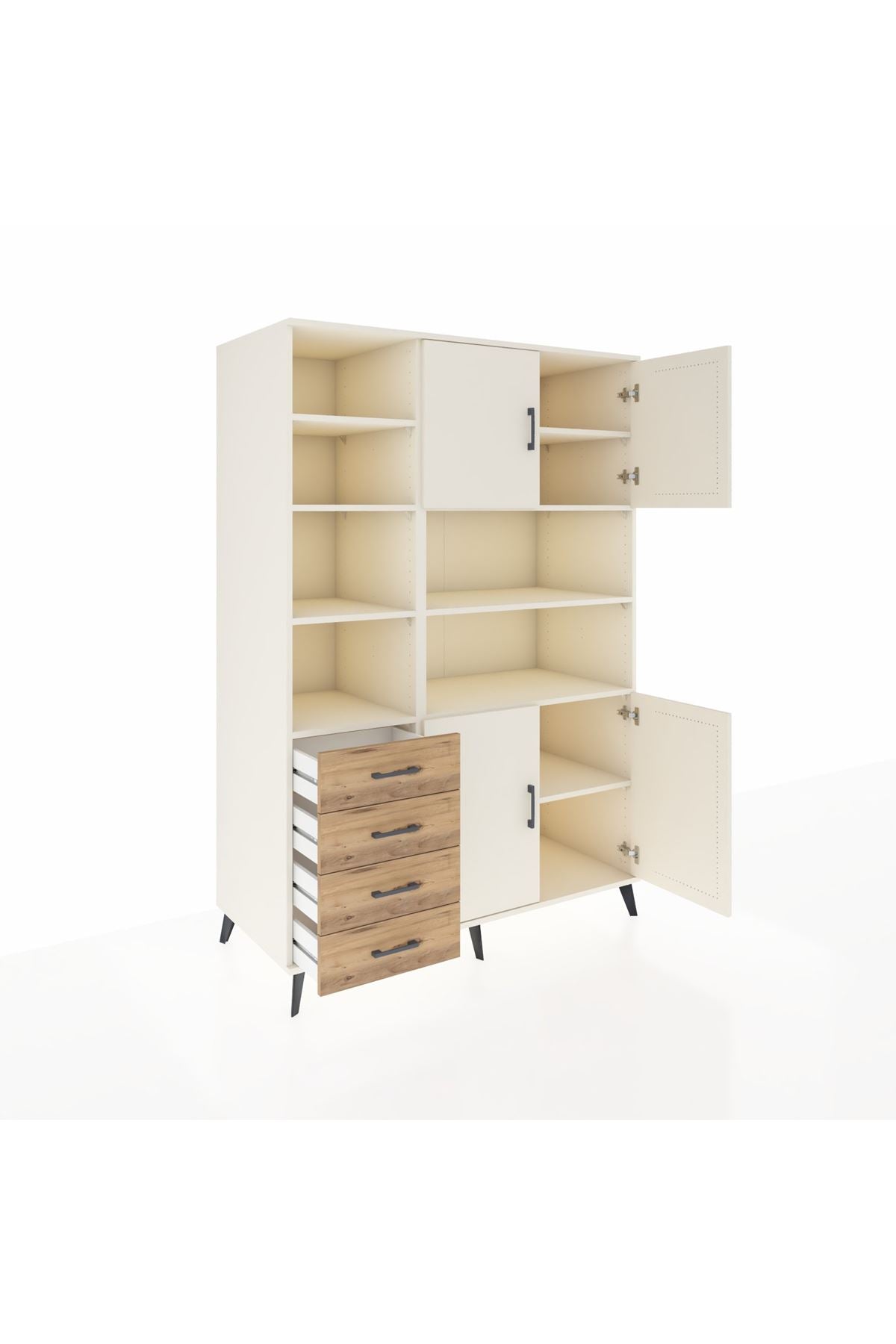 Kronos Dolap 9 Raflı 4 Çekmeceli 4 Kapaklı 132x59x195 Aytaşı-Aytaşı/Çam