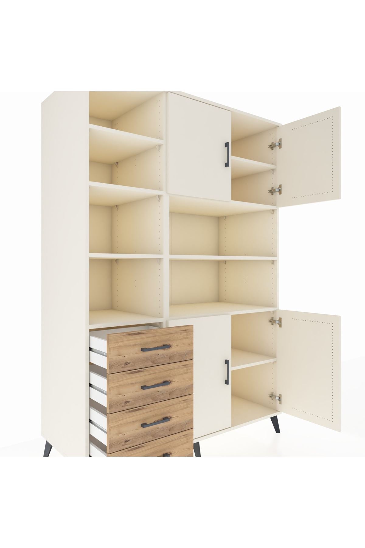 Kronos Dolap 9 Raflı 4 Çekmeceli 4 Kapaklı 132x59x195 Aytaşı-Aytaşı/Çam