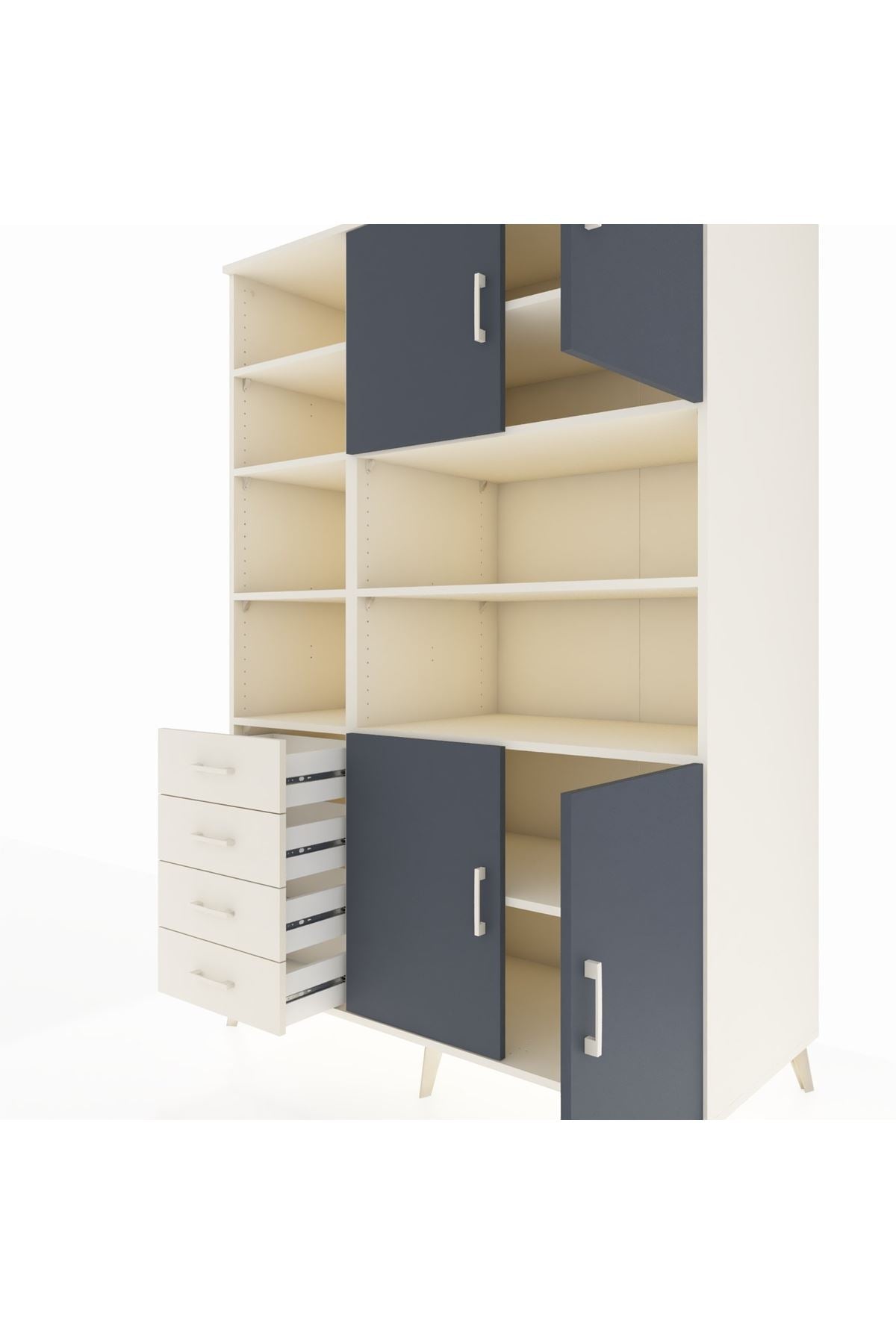 Kronos Dolap 9 Raflı 4 Çekmeceli 4 Kapaklı 132x59x195 Aytaşı-Antrasit/Aytaşı