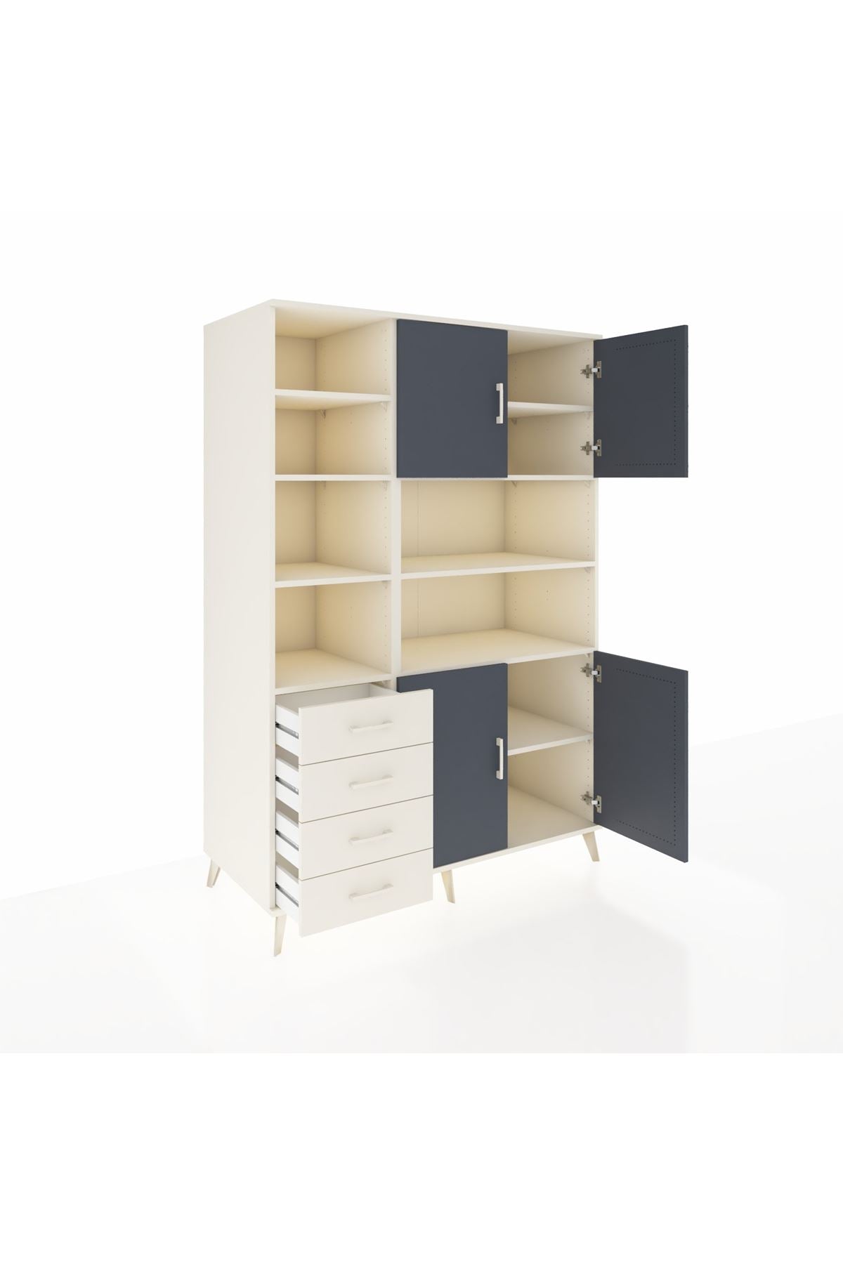 Kronos Dolap 9 Raflı 4 Çekmeceli 4 Kapaklı 132x59x195 Aytaşı-Antrasit/Aytaşı