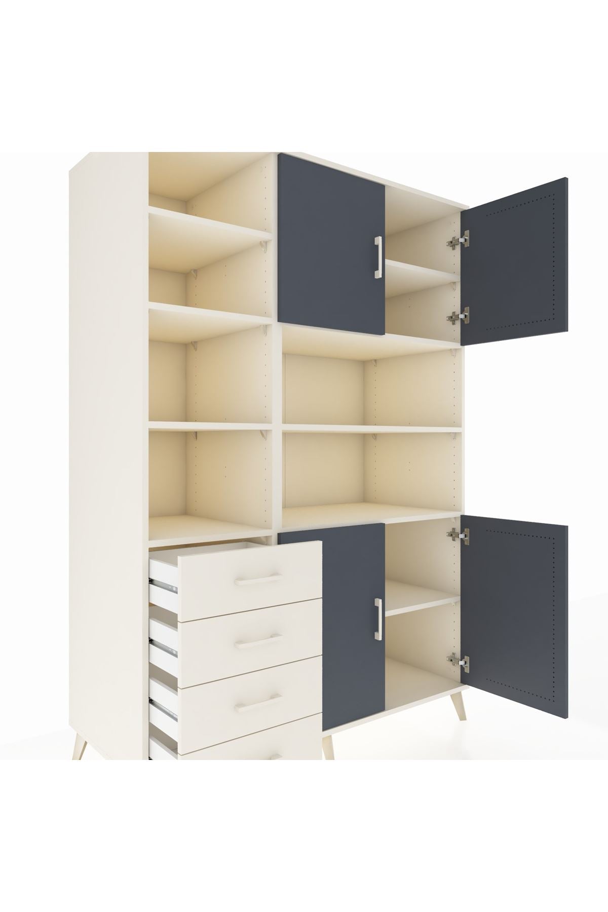 Kronos Dolap 9 Raflı 4 Çekmeceli 4 Kapaklı 132x59x195 Aytaşı-Antrasit/Aytaşı