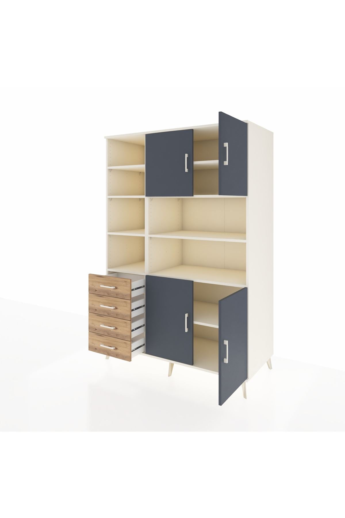 Kronos Dolap 9 Raflı 4 Çekmeceli 4 Kapaklı 132x59x195 Aytaşı-Antrasit/Çam