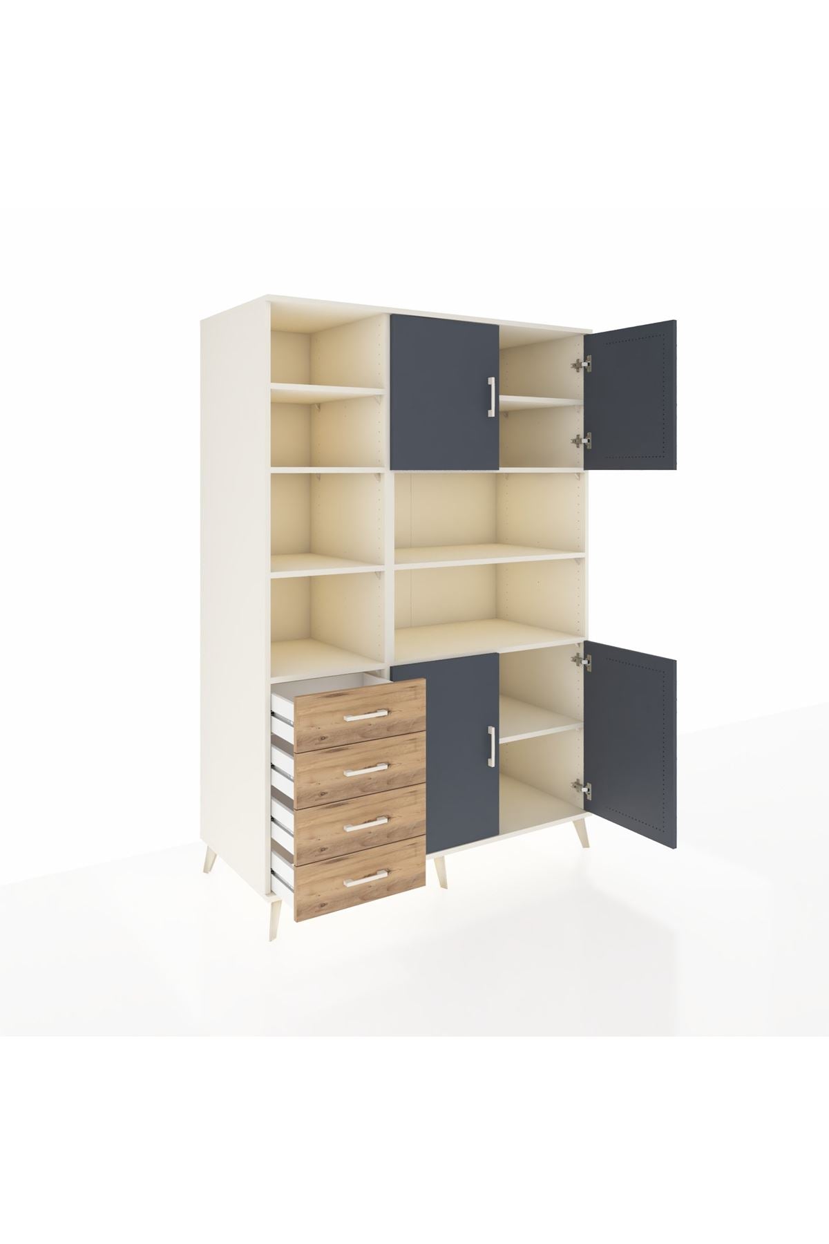 Kronos Dolap 9 Raflı 4 Çekmeceli 4 Kapaklı 132x59x195 Aytaşı-Antrasit/Çam