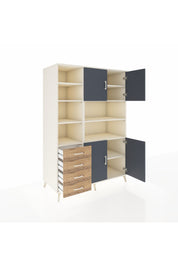 Kronos Dolap 9 Raflı 4 Çekmeceli 4 Kapaklı 132x59x195 Aytaşı-Antrasit/Çam