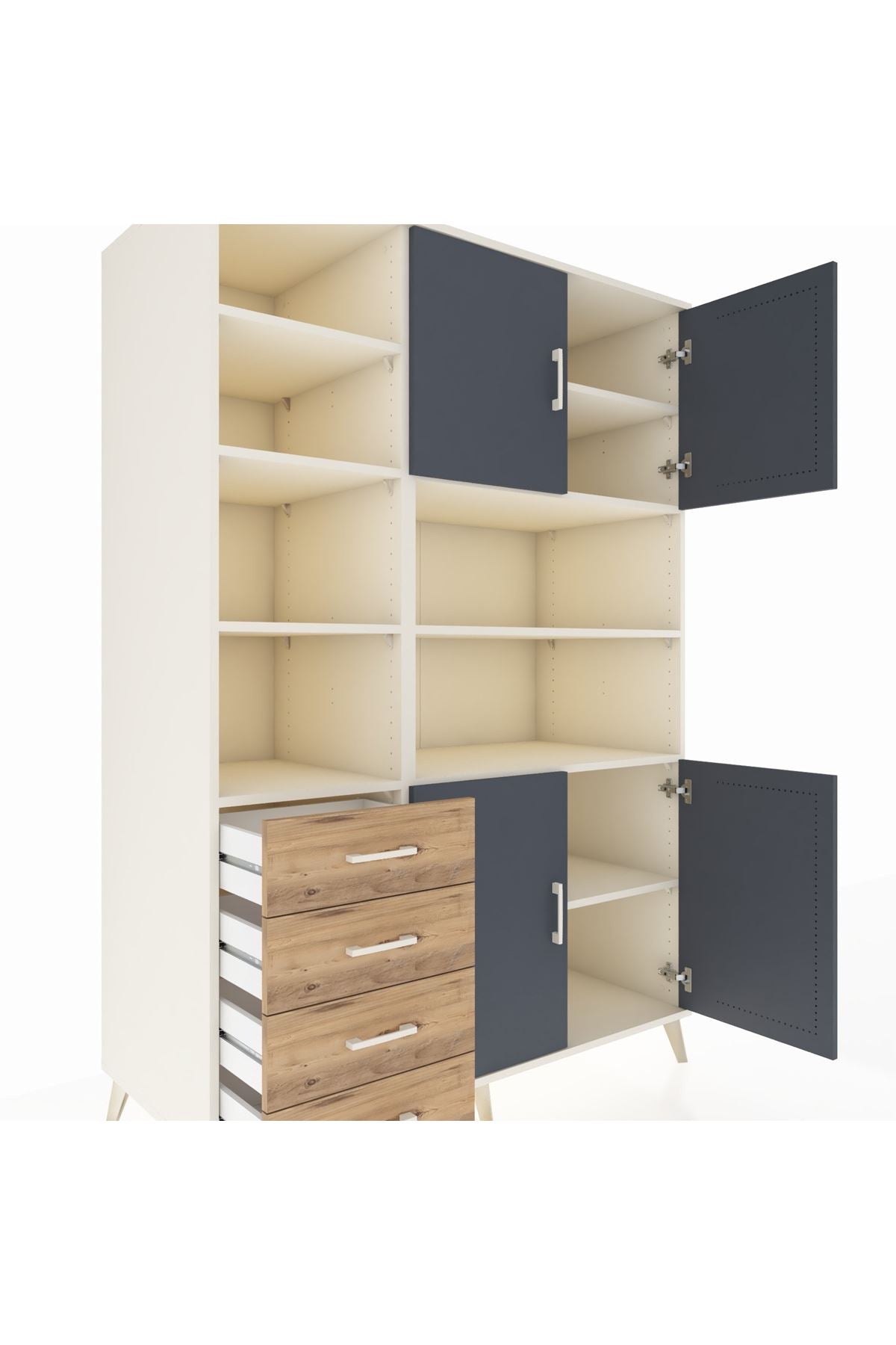 Kronos Dolap 9 Raflı 4 Çekmeceli 4 Kapaklı 132x59x195 Aytaşı-Antrasit/Çam