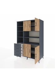 Kronos Dolap 9 Raflı 4 Çekmeceli 4 Kapaklı 132x59x195 Antrasit-Çam/Antrasit