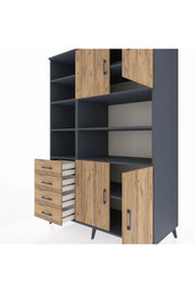 Kronos Dolap 9 Raflı 4 Çekmeceli 4 Kapaklı 132x59x195 Antrasit-Çam/Çam
