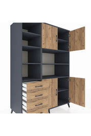 Kronos Dolap 9 Raflı 4 Çekmeceli 4 Kapaklı 132x59x195 Antrasit-Çam/Çam