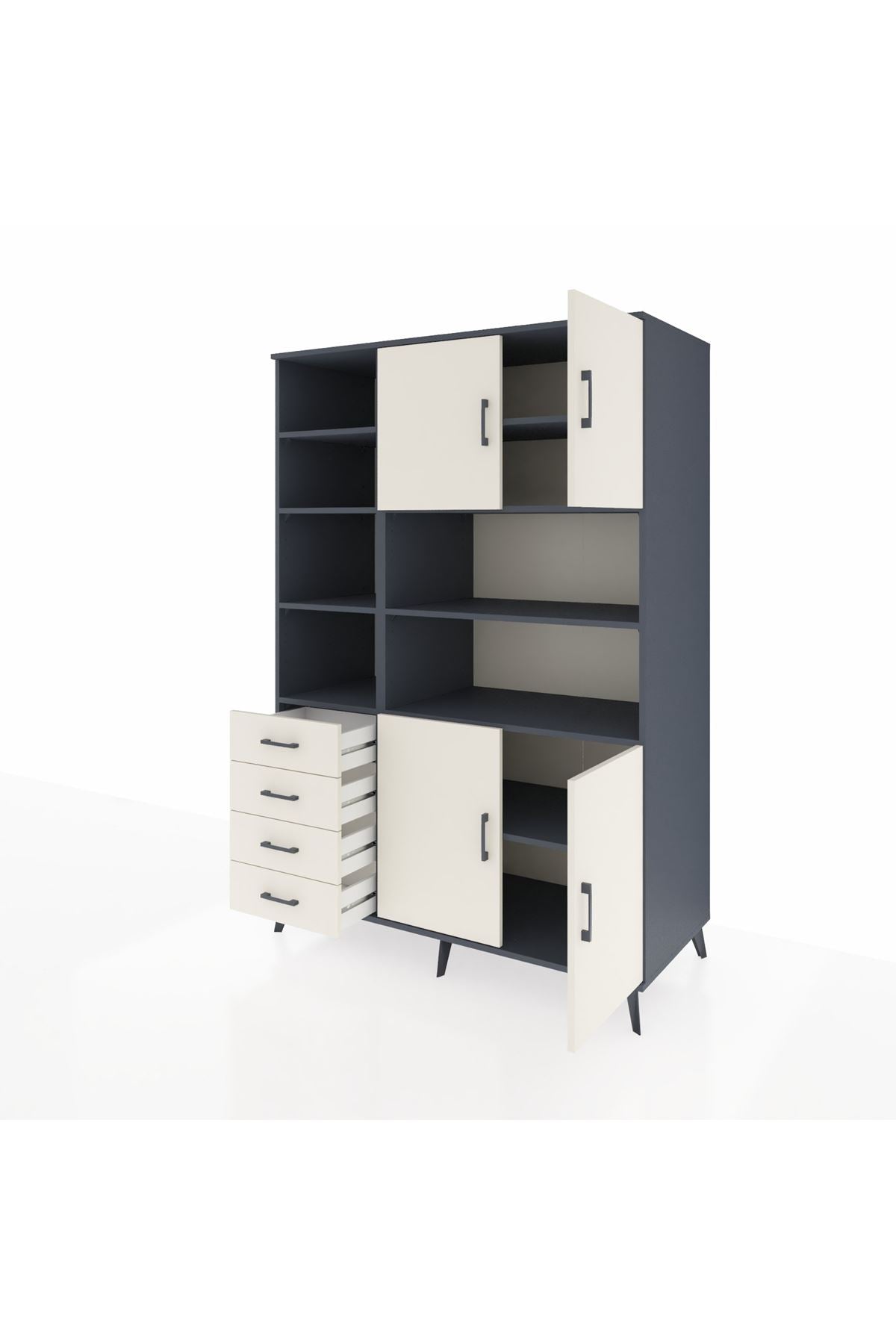 Kronos Dolap 9 Raflı 4 Çekmeceli 4 Kapaklı 132x59x195 Antrasit-Aytaşı/Aytaşı