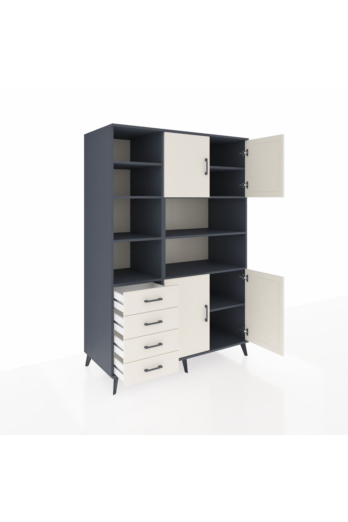 Kronos Dolap 9 Raflı 4 Çekmeceli 4 Kapaklı 132x59x195 Antrasit-Aytaşı/Aytaşı