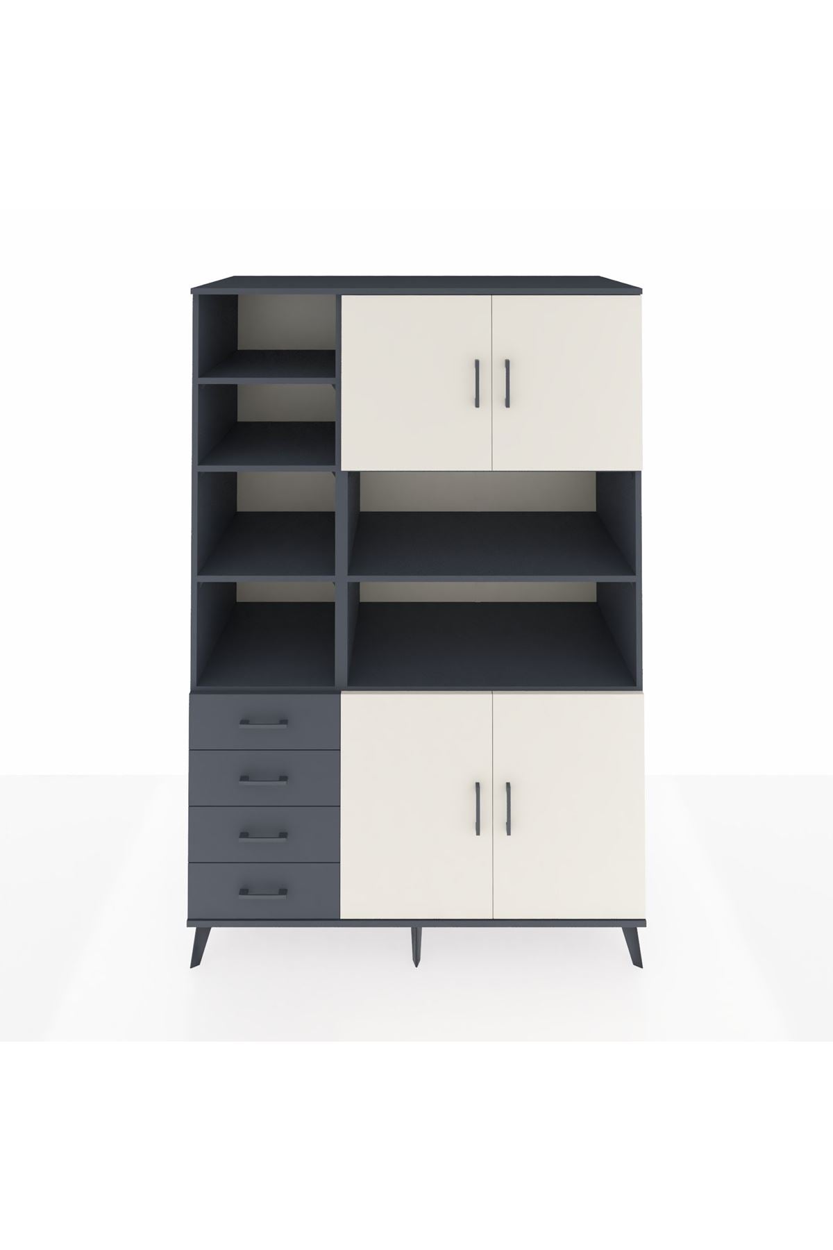 Kronos Dolap 9 Raflı 4 Çekmeceli 4 Kapaklı 132x59x195 Antrasit-Aytaşı/Antrasit