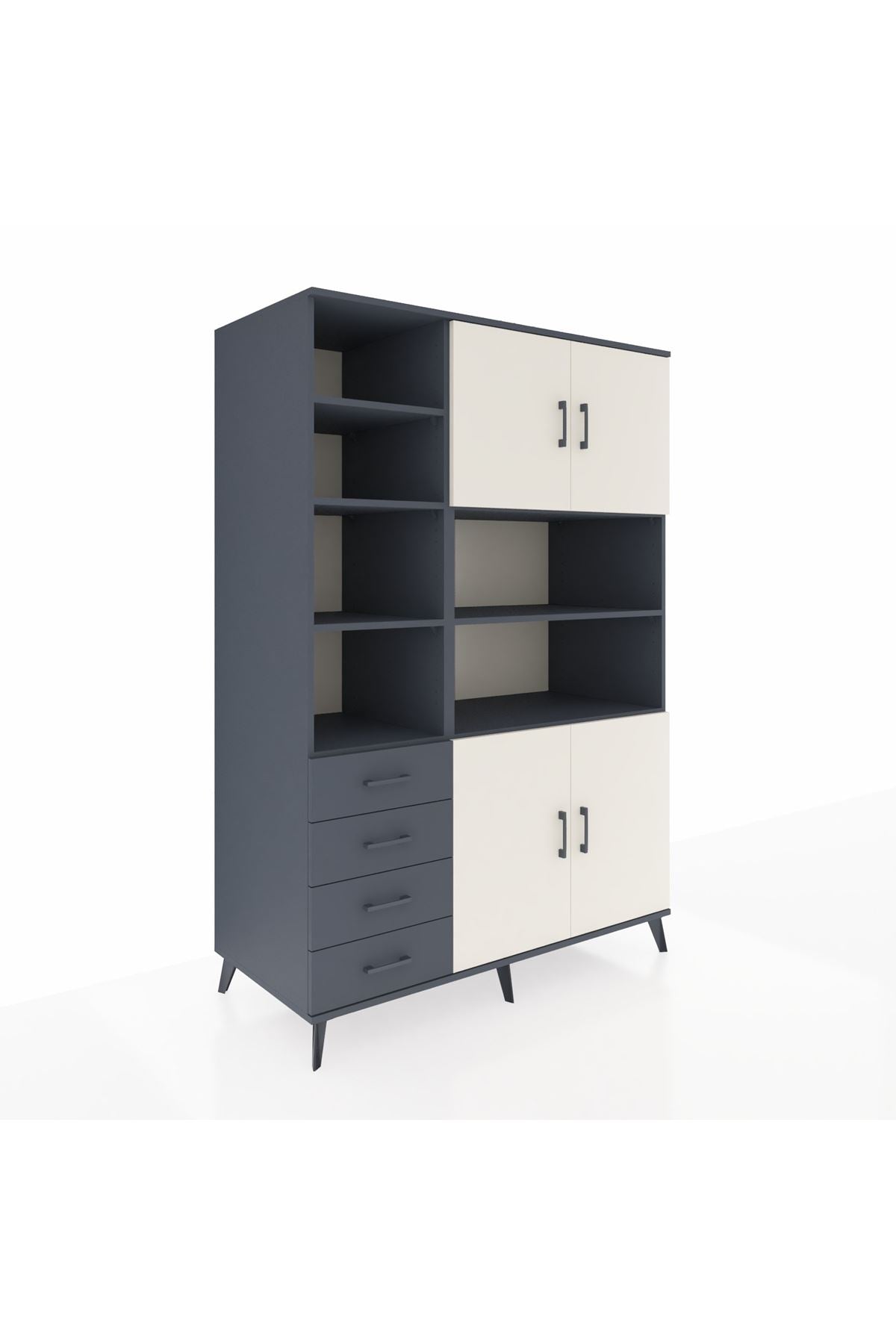 Kronos Dolap 9 Raflı 4 Çekmeceli 4 Kapaklı 132x59x195 Antrasit-Aytaşı/Antrasit